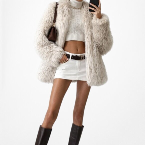 Jackets & Blazers - Vintage Y2K Off White Beige Faux Fur Oversized Teddy Style Coat Jacket Size M